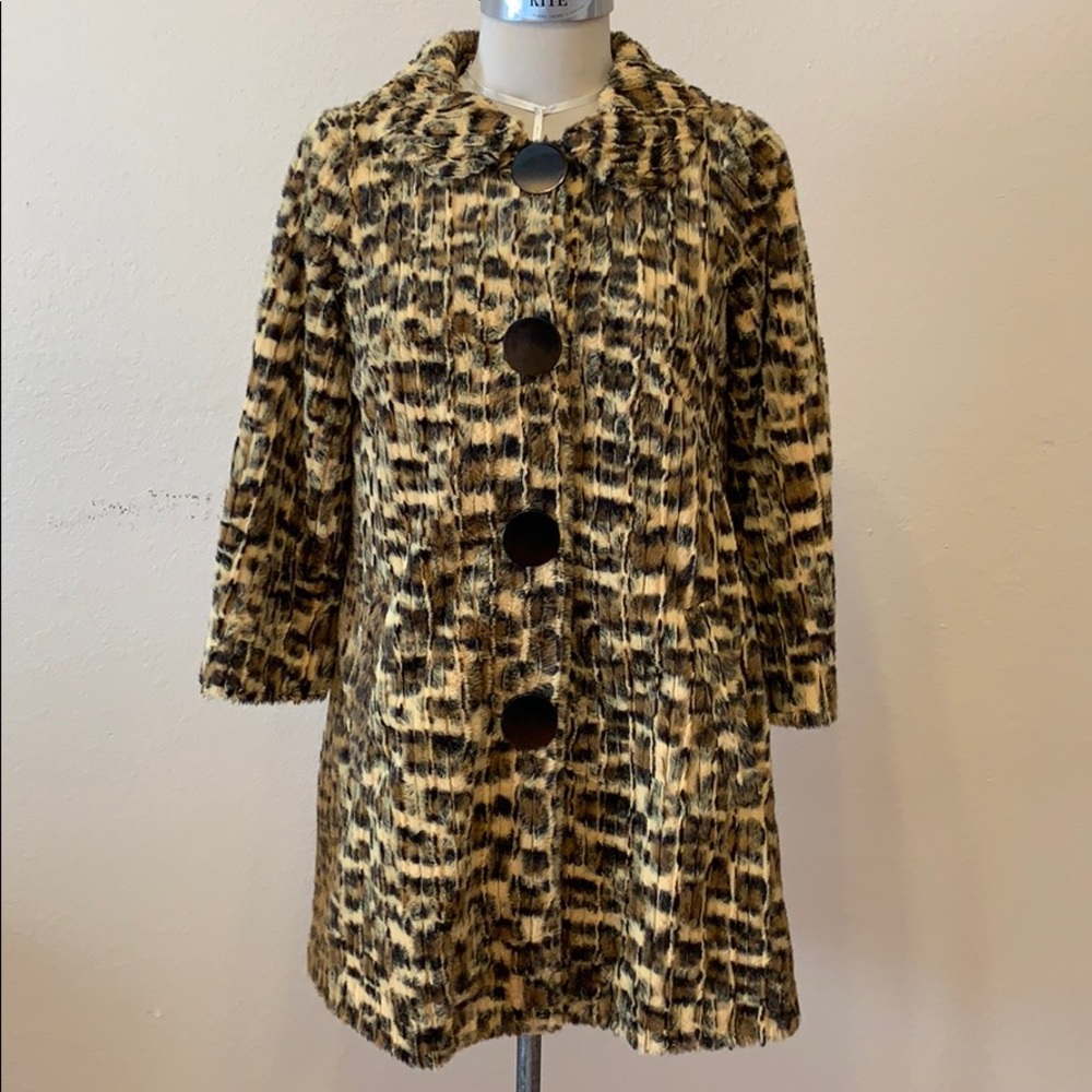 Leopard print faux fur swing coat
